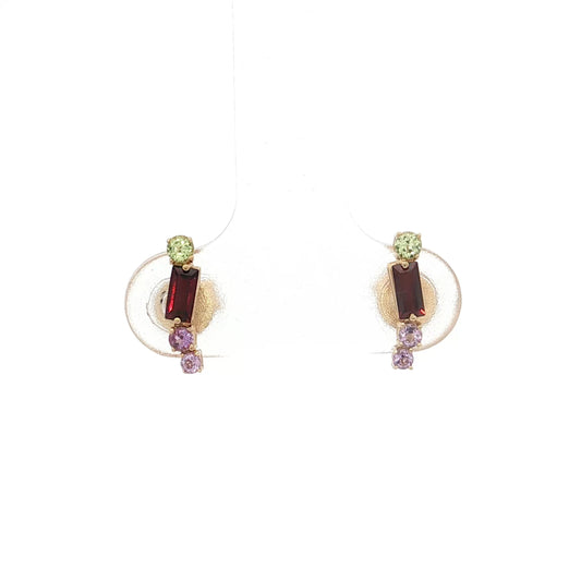 Multi-Gemstone Stud Earrings in 14k Yellow Gold