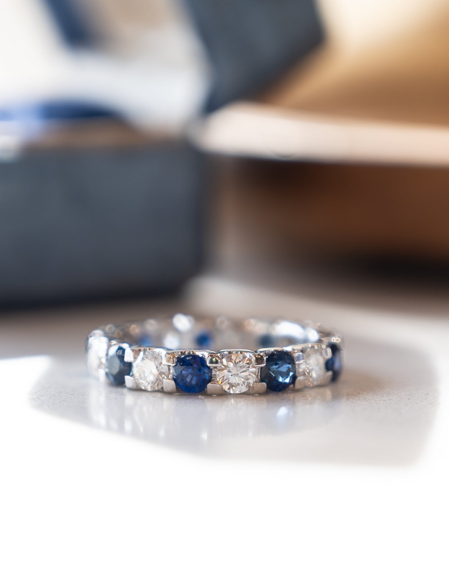 Diamond & Sapphire Eternity Band 18k White Gold