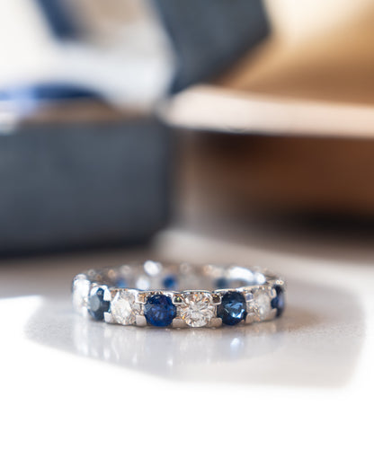 Diamond & Sapphire Eternity Band 18k White Gold