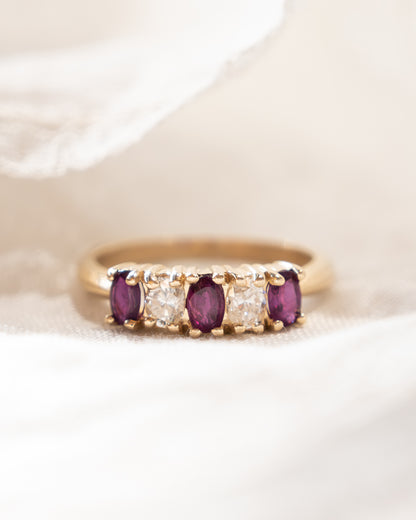 Ruby & Diamond Five Stone Ring 14k