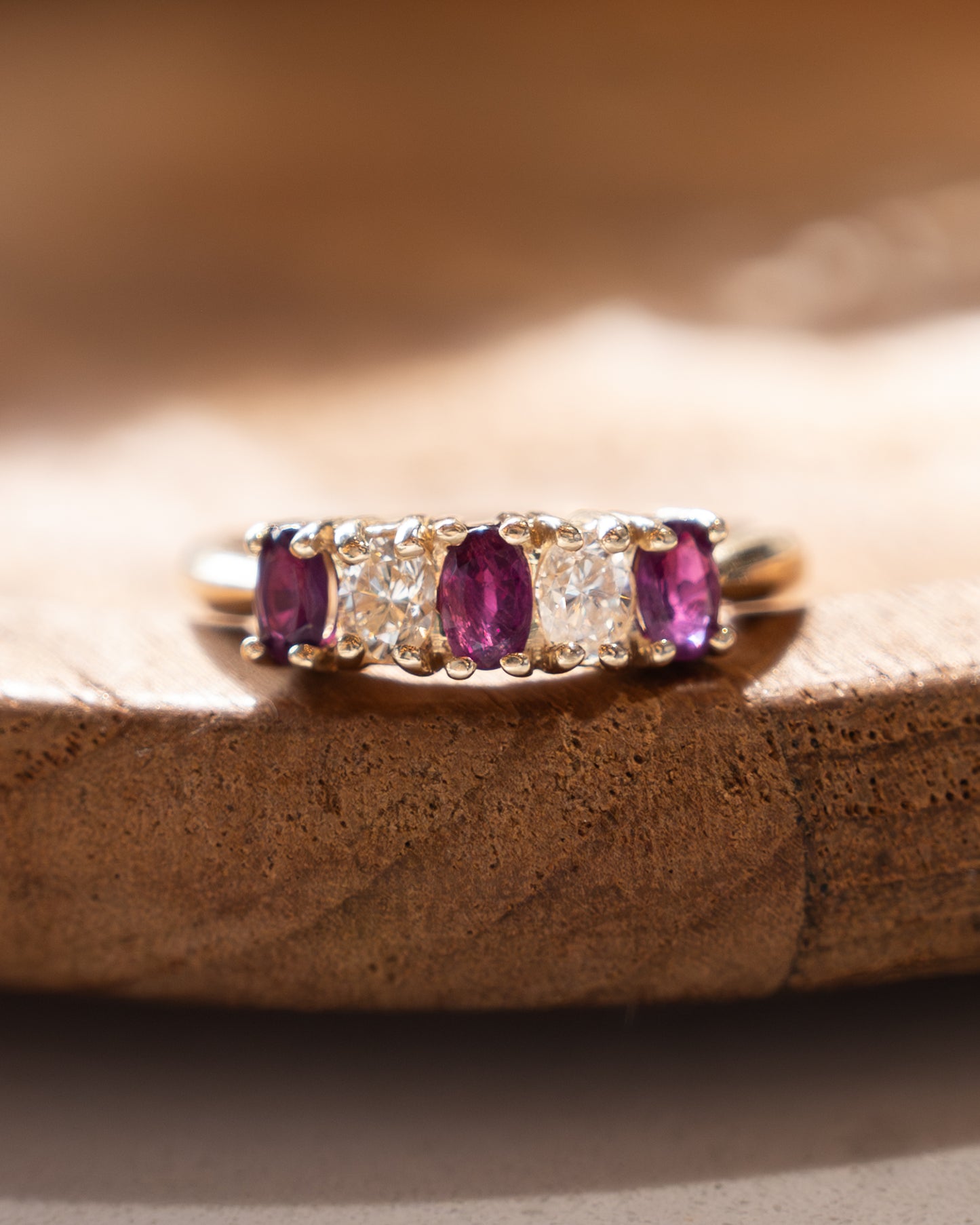 Ruby & Diamond Five Stone Ring 14k