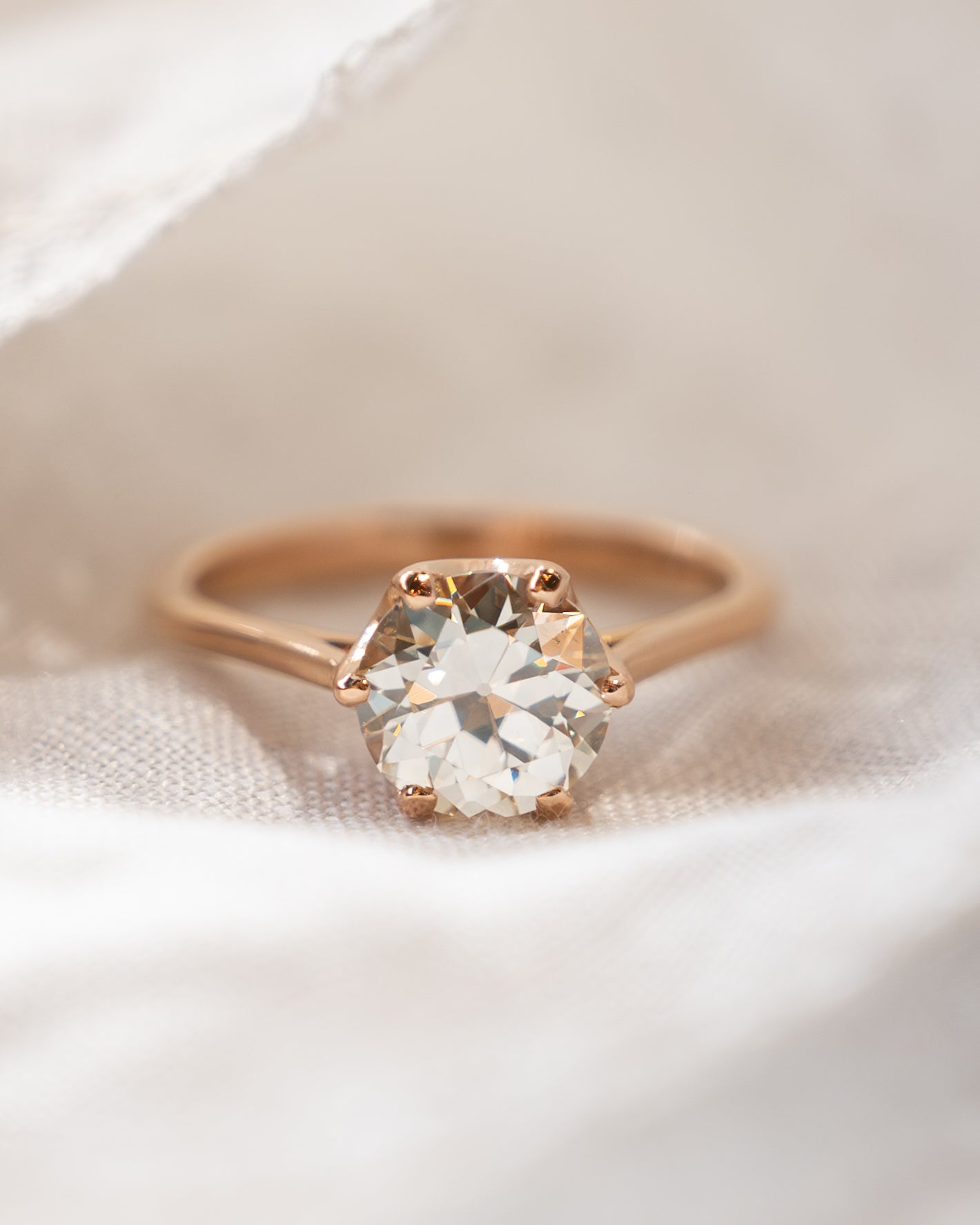 1.66 Old European Diamond Engagement Ring 18k Rose Gold