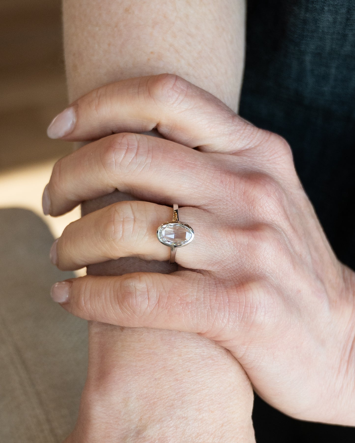 1.55 Oval Rose Cut Diamond Engagement Ring 14k White Gold