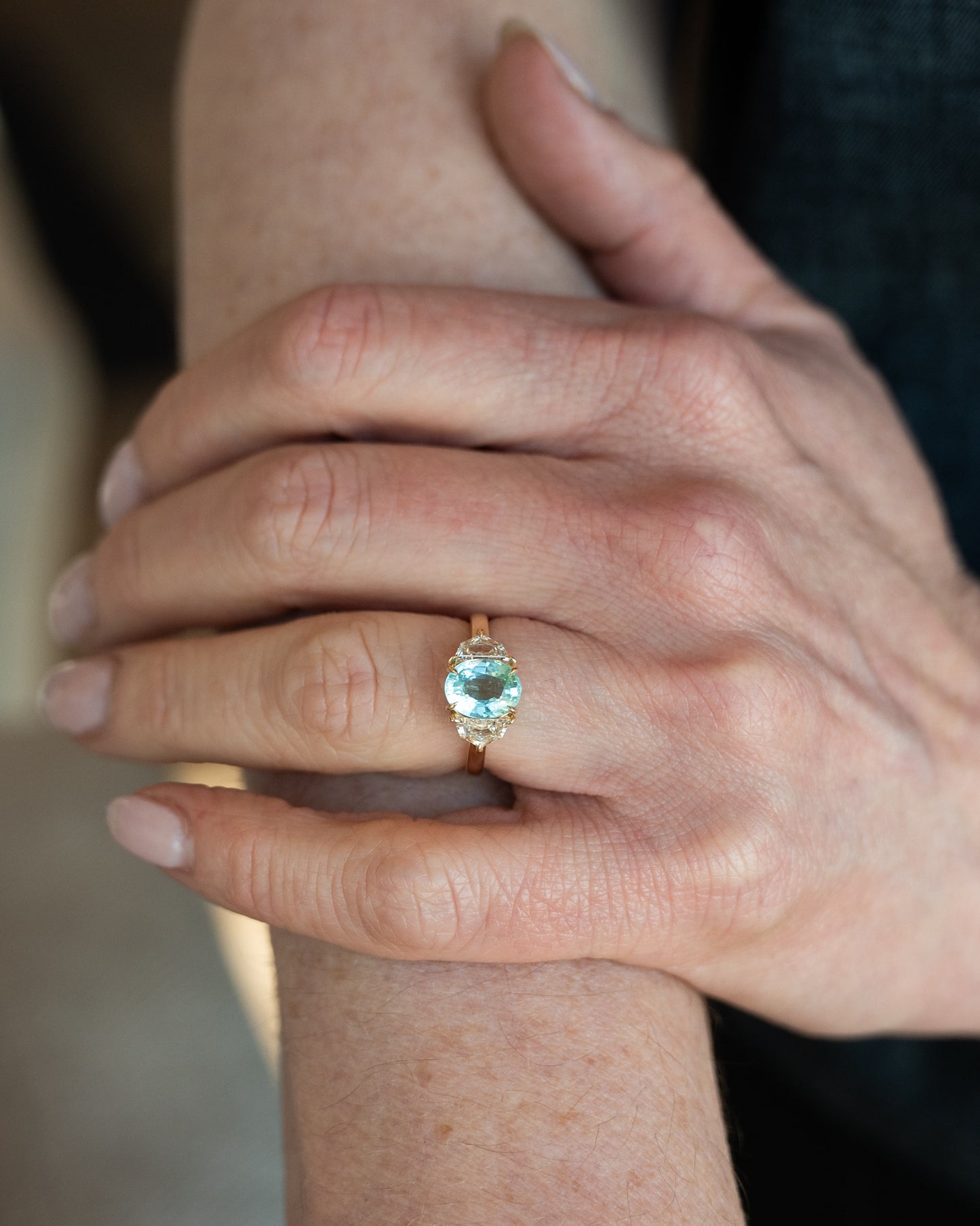 2.02 Paraiba Tourmaline Three Stone Engagement Ring 14k