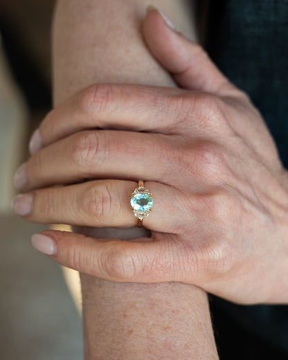2.02 Paraiba Tourmaline Three Stone Engagement Ring 14k