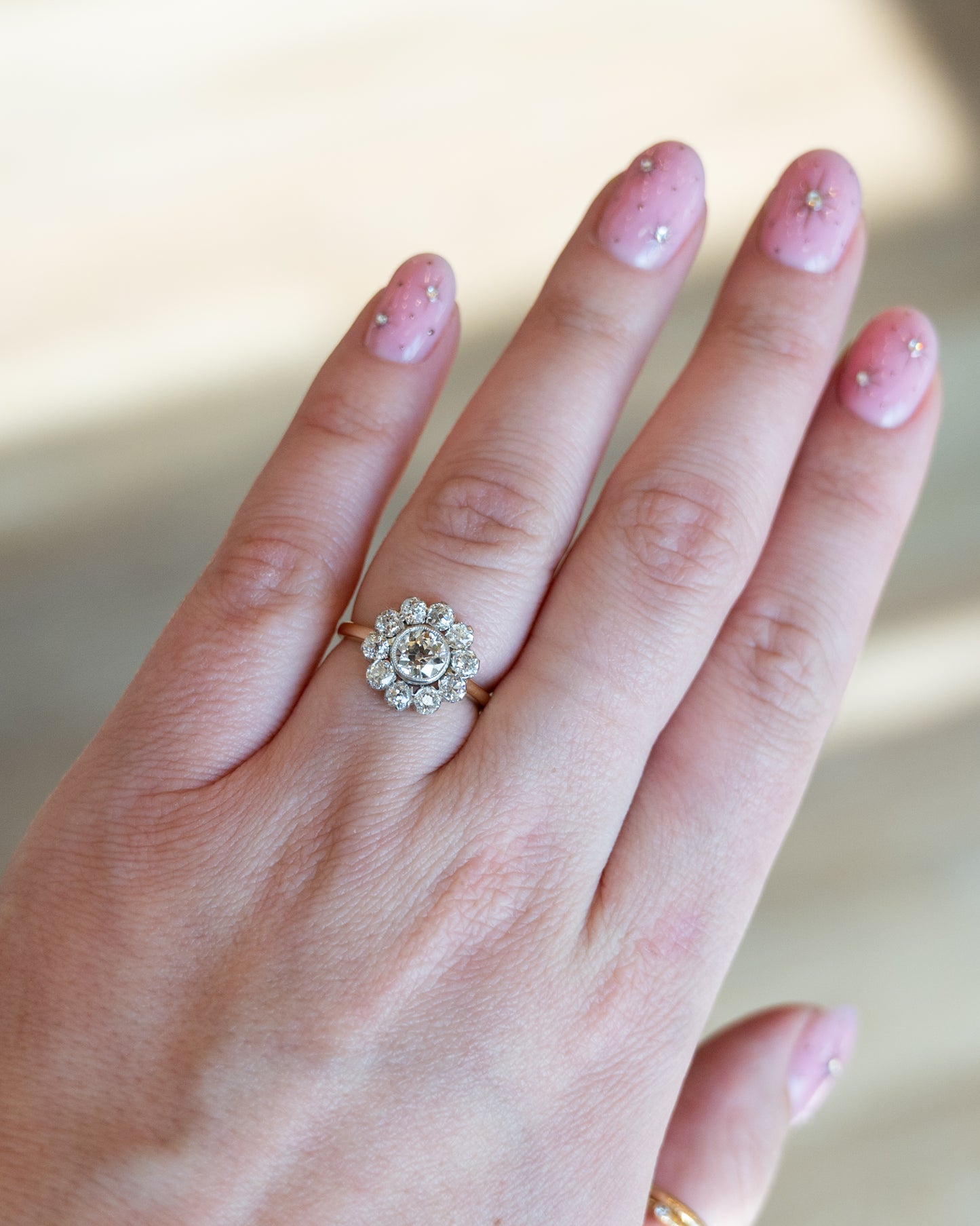 1.02 Old European Diamond Halo Ring 18k & Platinum