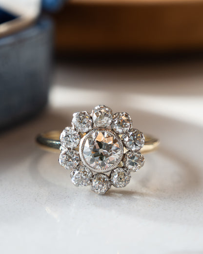 1.02 Old European Diamond Halo Ring 18k & Platinum