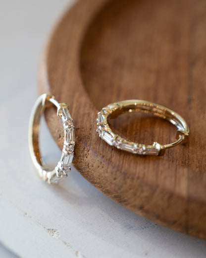 Diamond Baguette Hoop Earrings 14k Yellow Gold