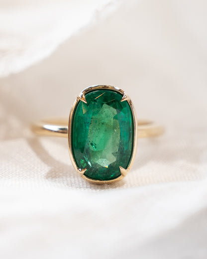 3.55 Cushion Emerald Engagement Ring 14k Yellow Gold