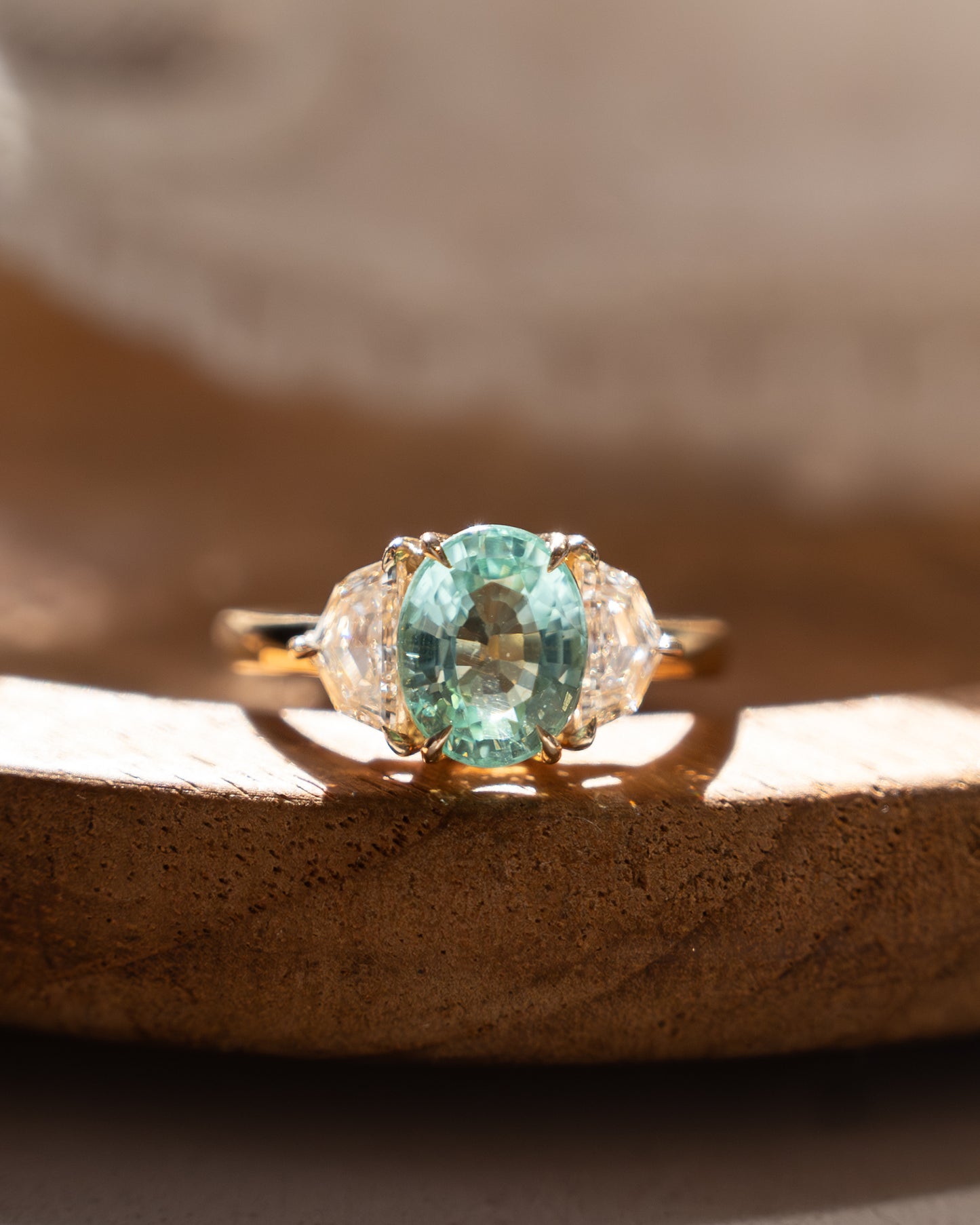 2.02 Paraiba Tourmaline Three Stone Engagement Ring 14k
