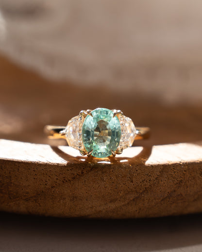 2.02 Paraiba Tourmaline Three Stone Engagement Ring 14k