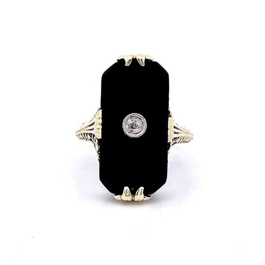 Onyx & Diamond Right Hand Ring in 14k Yellow Gold