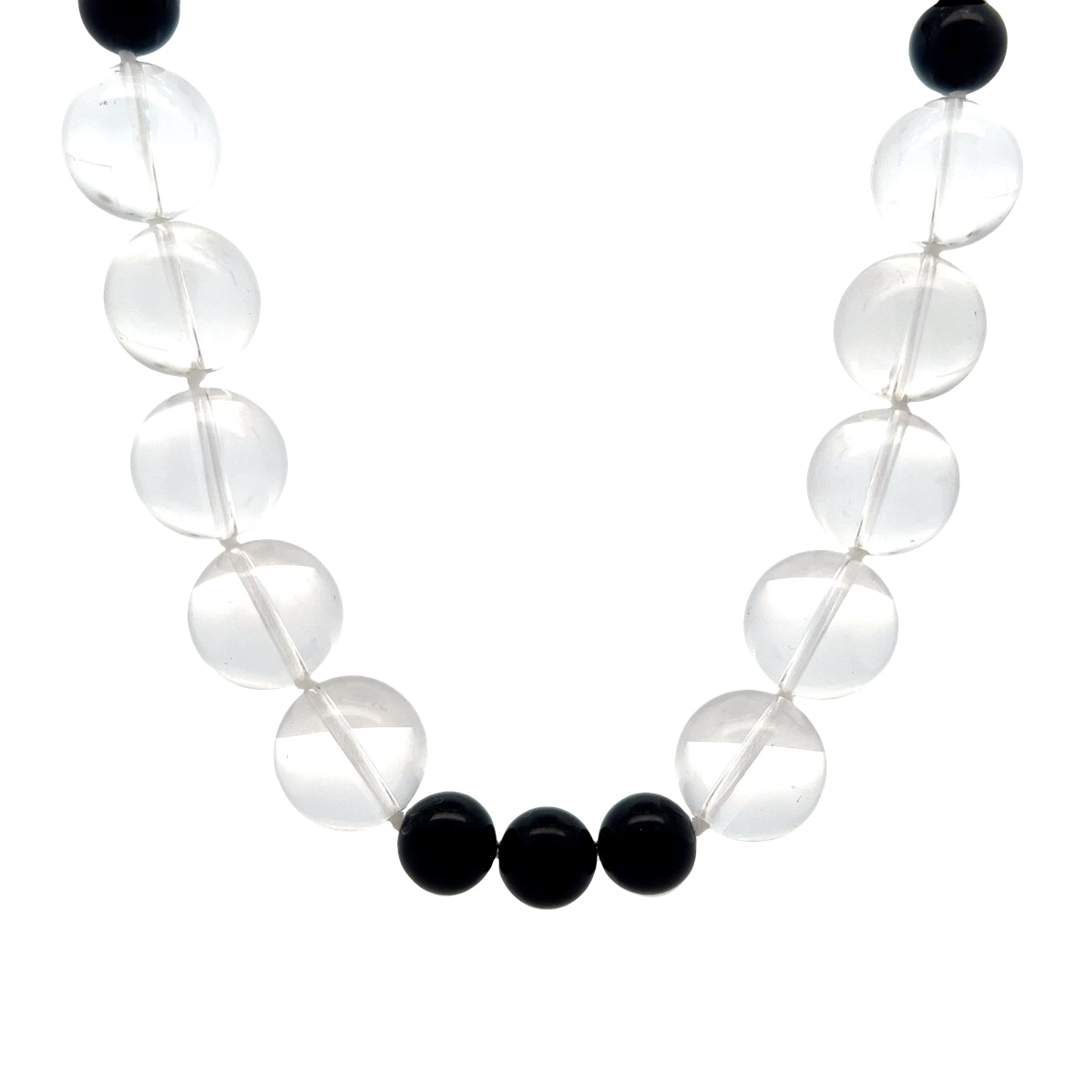 Onyx & Quartz Beaded Necklace in 14k Yellow Gold