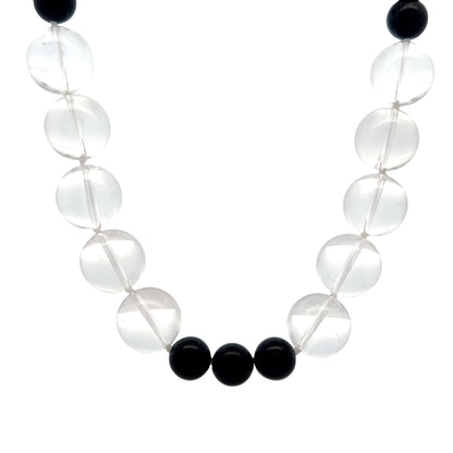 Onyx & Quartz Beaded Necklace in 14k Yellow Gold