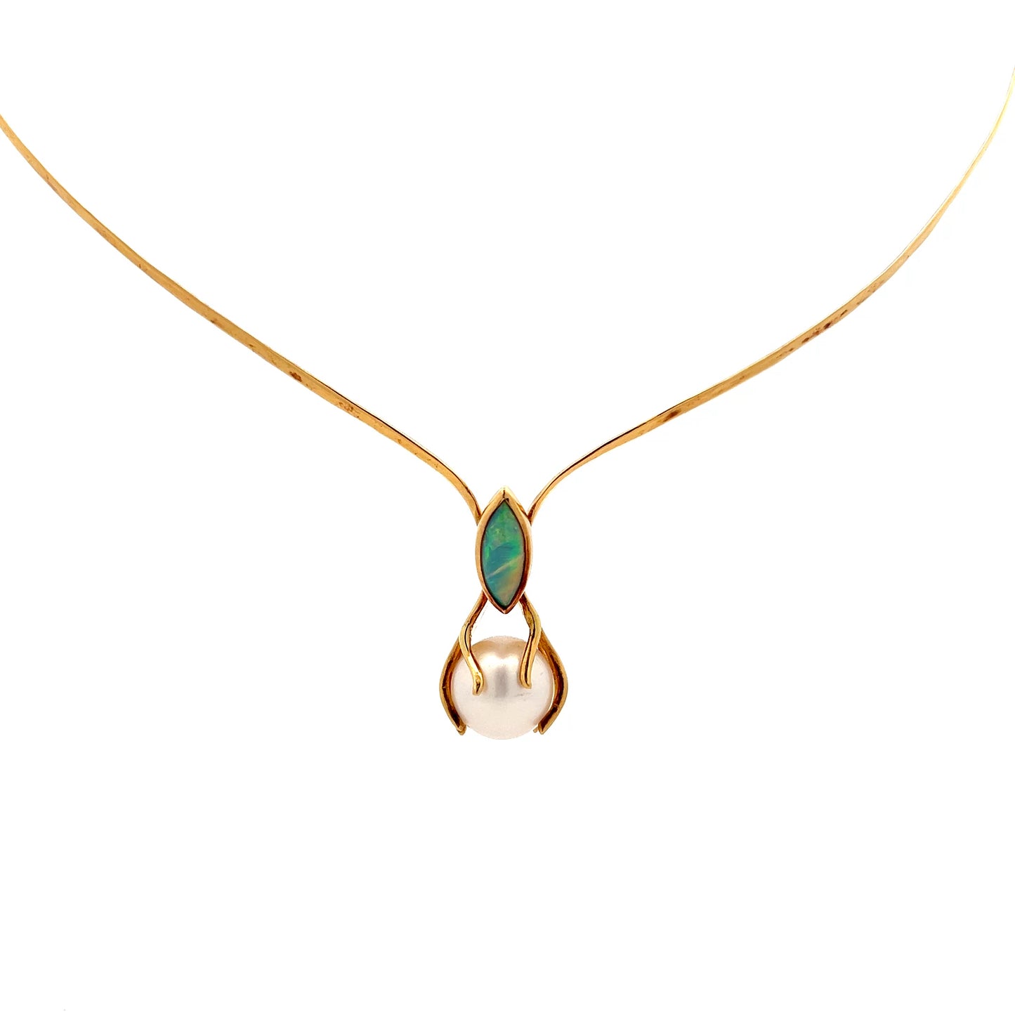 Opal & Pearl Collar Necklace in 18k Yellow Gold