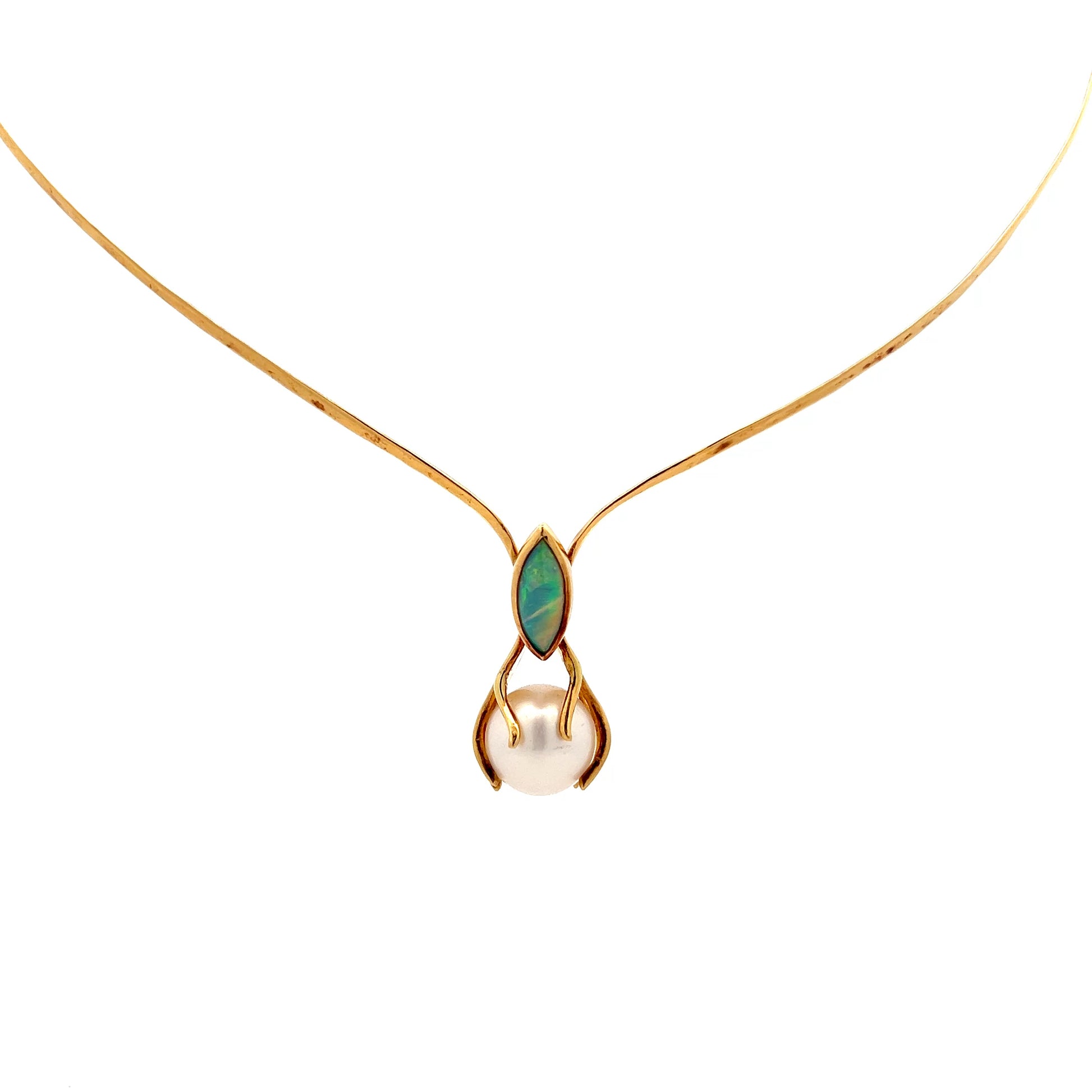 Opal & Pearl Collar Necklace in 18k Yellow Gold
