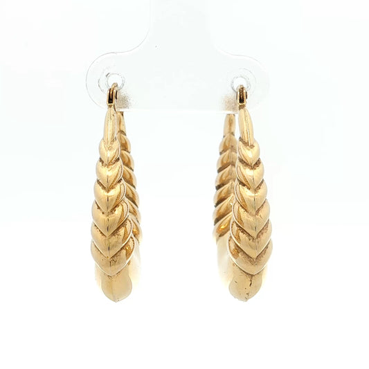 Oval Bubble Ridged Hoop Earrings 14k Yellow Gold