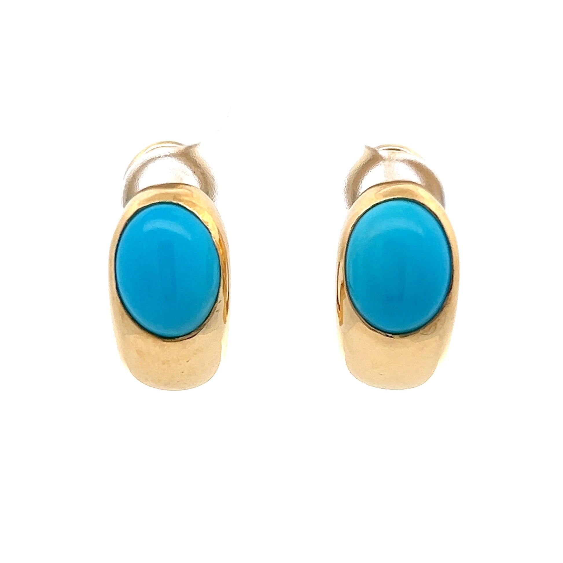 Oval Cabochon Turquoise Stud Earrings in 18k Yellow Gold