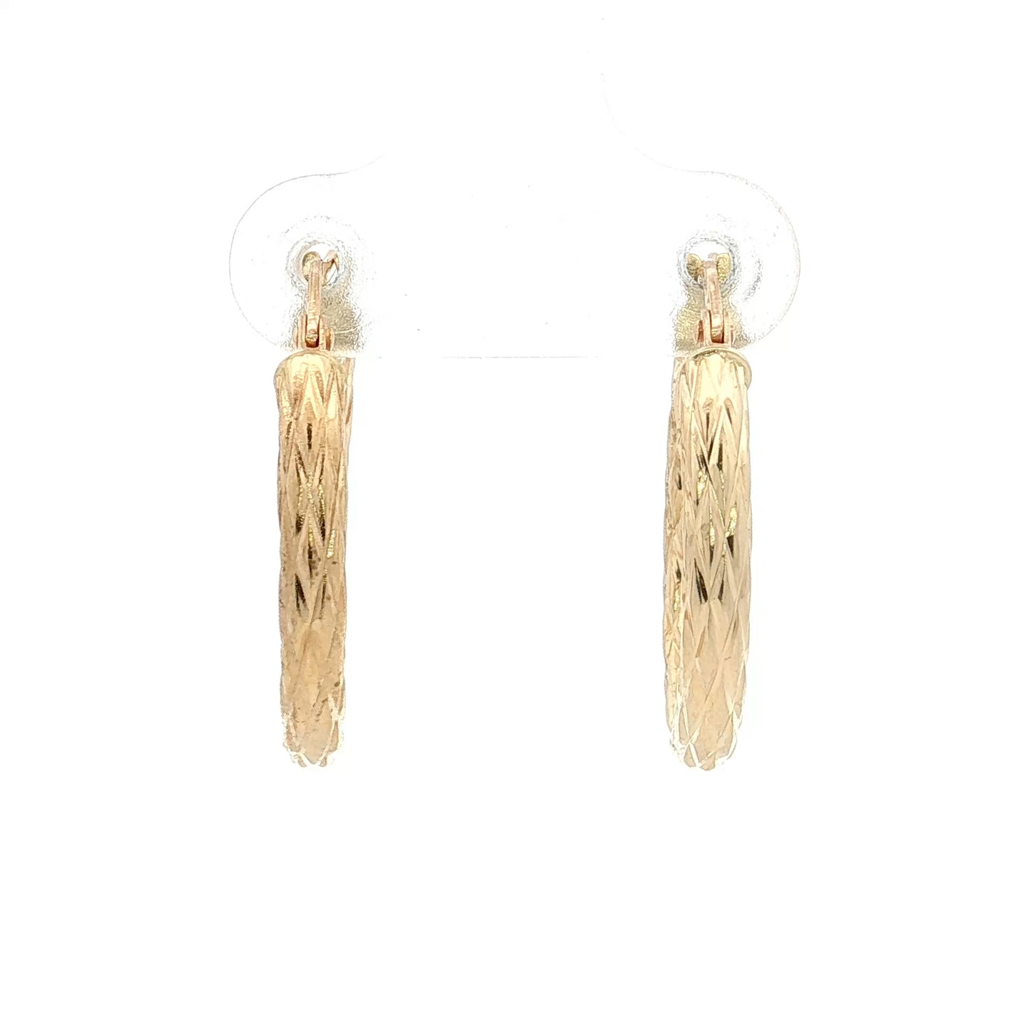 Oval Cross Hatch Textured Hoop Earrings 14k