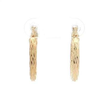 Oval Cross Hatch Textured Hoop Earrings 14k