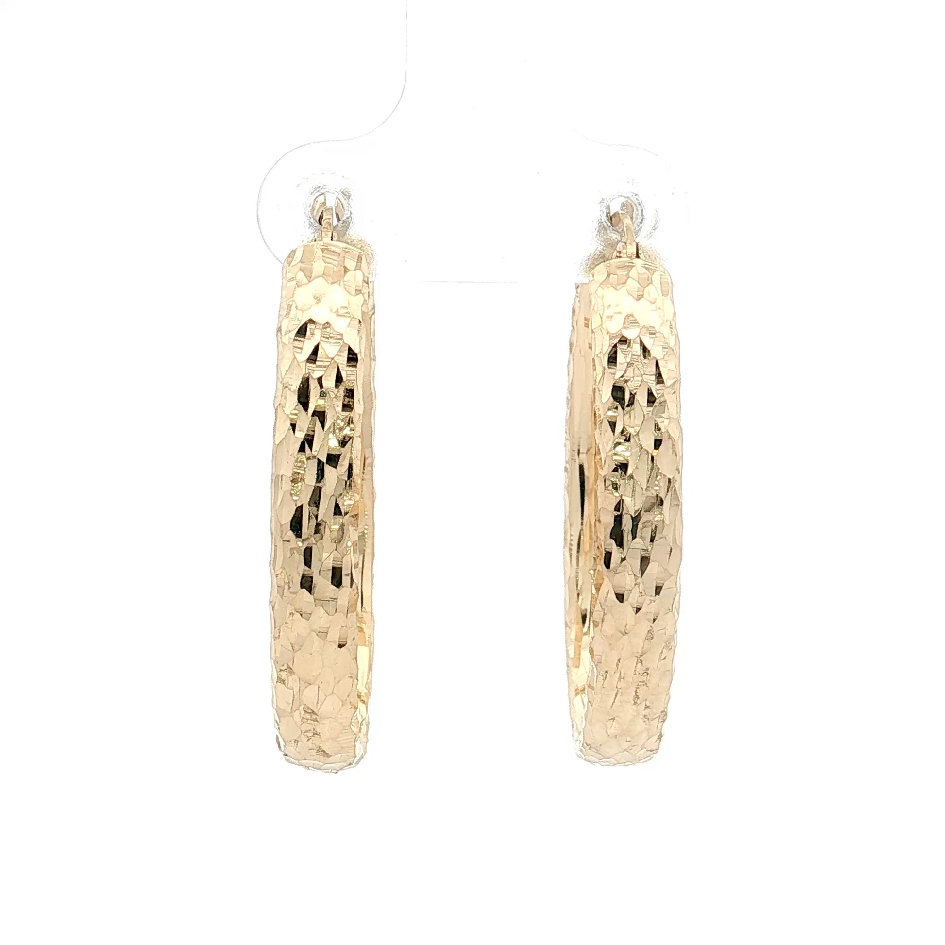 Oval Hammered Hoop Earrings 14k Yellow Gold