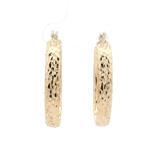 Oval Hammered Hoop Earrings 14k Yellow Gold