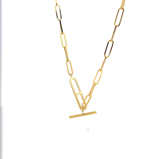 Paperclip Chain Toggle Necklace in 14k Yellow Gold