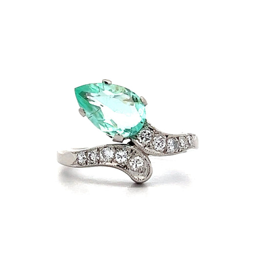 Paraiba Tourmaline & Diamond Bypass Ring in Platinum