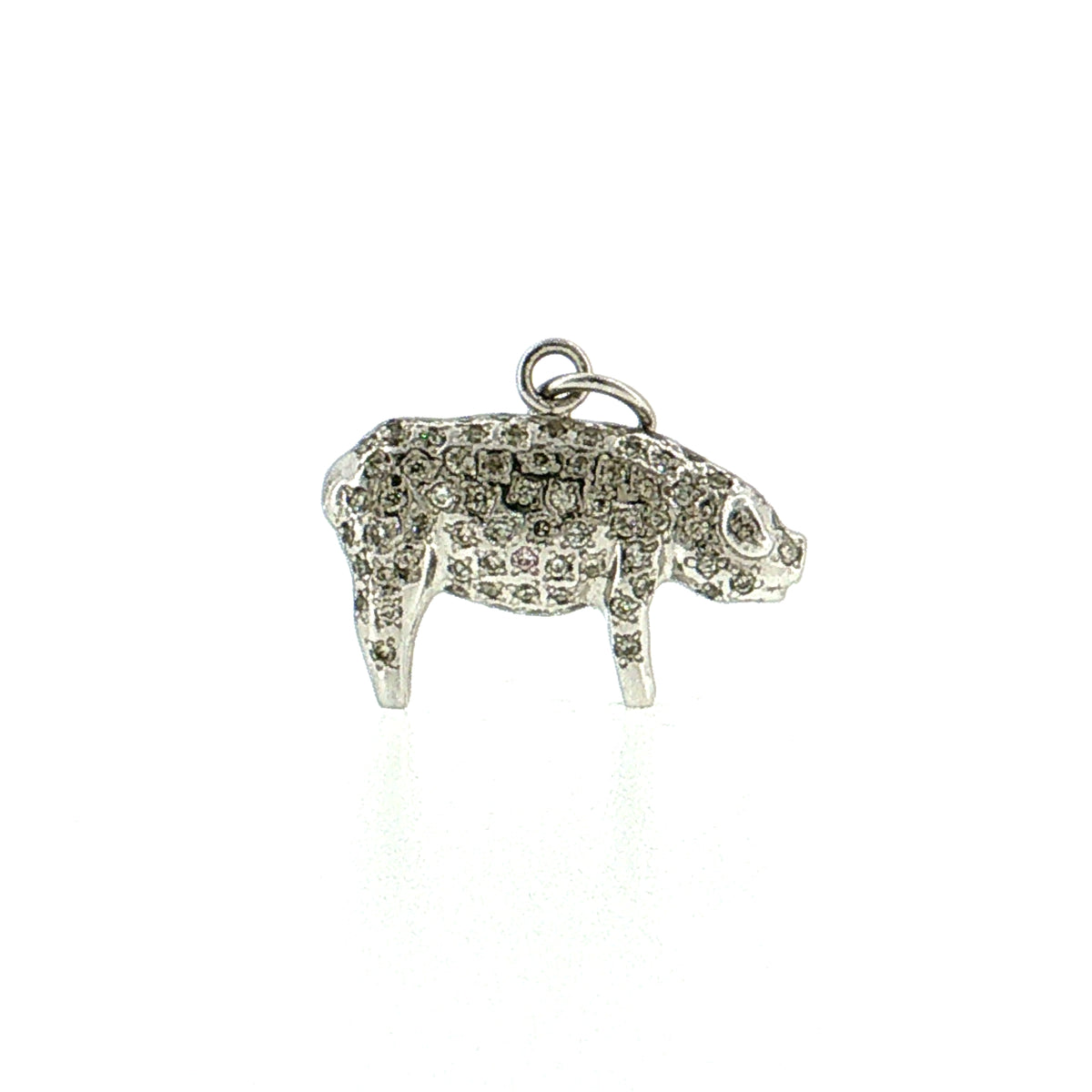 Pave Diamond Pig Charm 18k White Gold