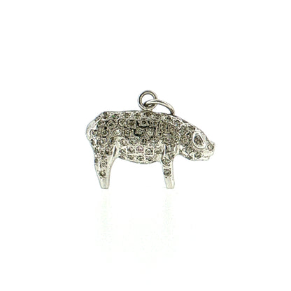Pave Diamond Pig Charm 18k White Gold