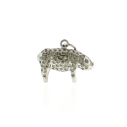 Pave Diamond Pig Charm 18k White Gold