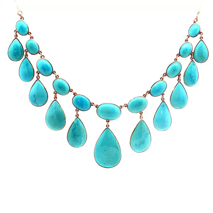 Pear & Cabochon Turquoise Statement Necklace in 14/18k