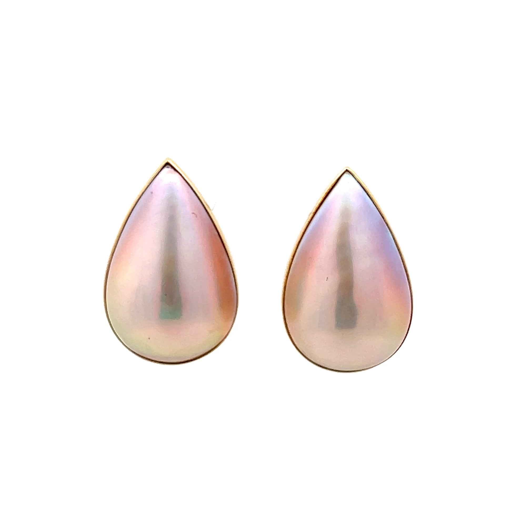 Pear Shaped Mabe Pearl Stud Earrings in 18k