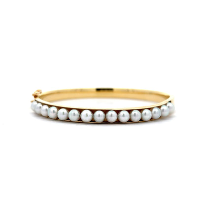 Pearl Bangle Bracelet in 14k Yellow Gold