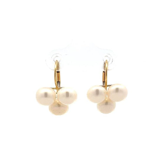 Pearl Cluster Dangle Earrings in 14k Yellow Gold