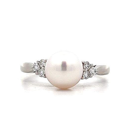 Pearl & Diamond Right Hand Ring in Platinum