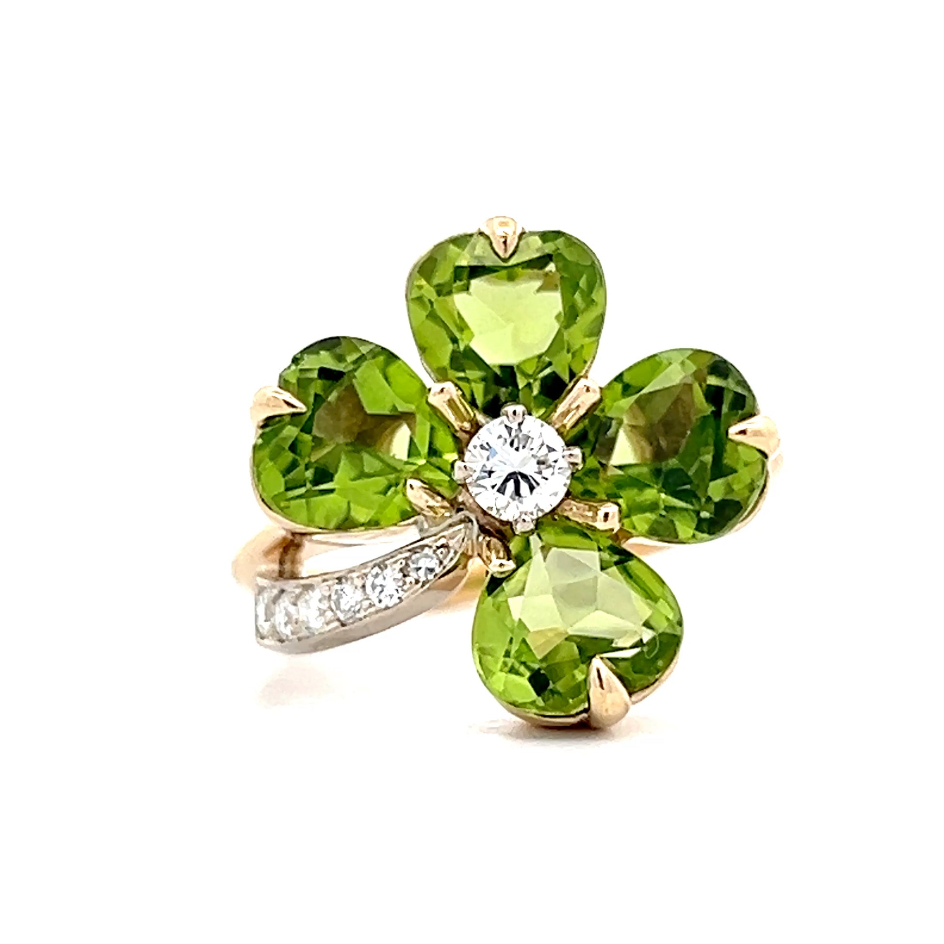 Peridot & Diamond Clover Cocktail Ring in 14k