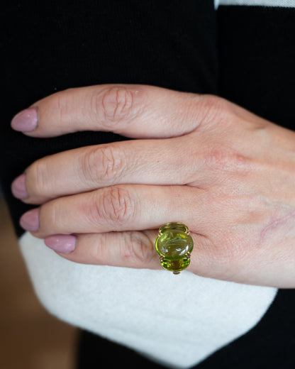 6.16 Oval Cabochon Peridot Cocktail Ring in 21k