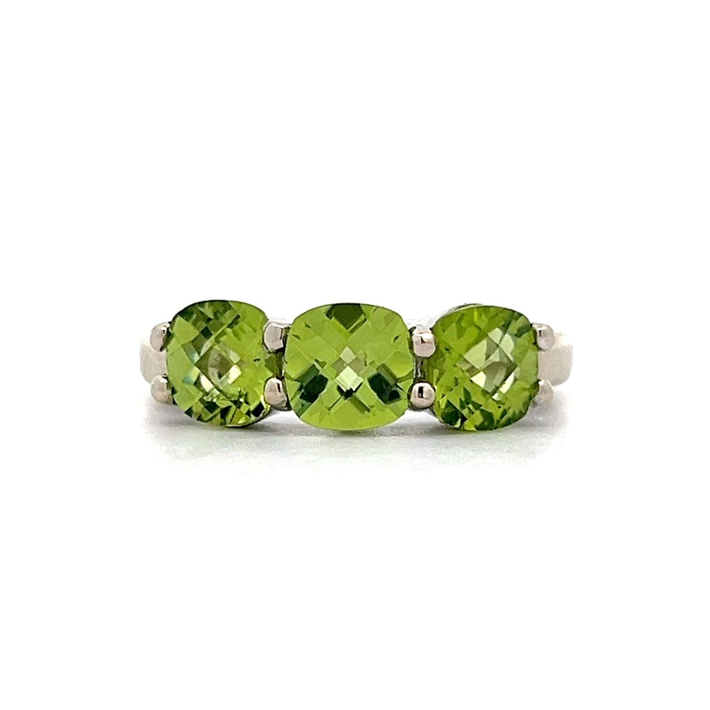 Peridot Three Stone Stacking Ring in 14k White Gold