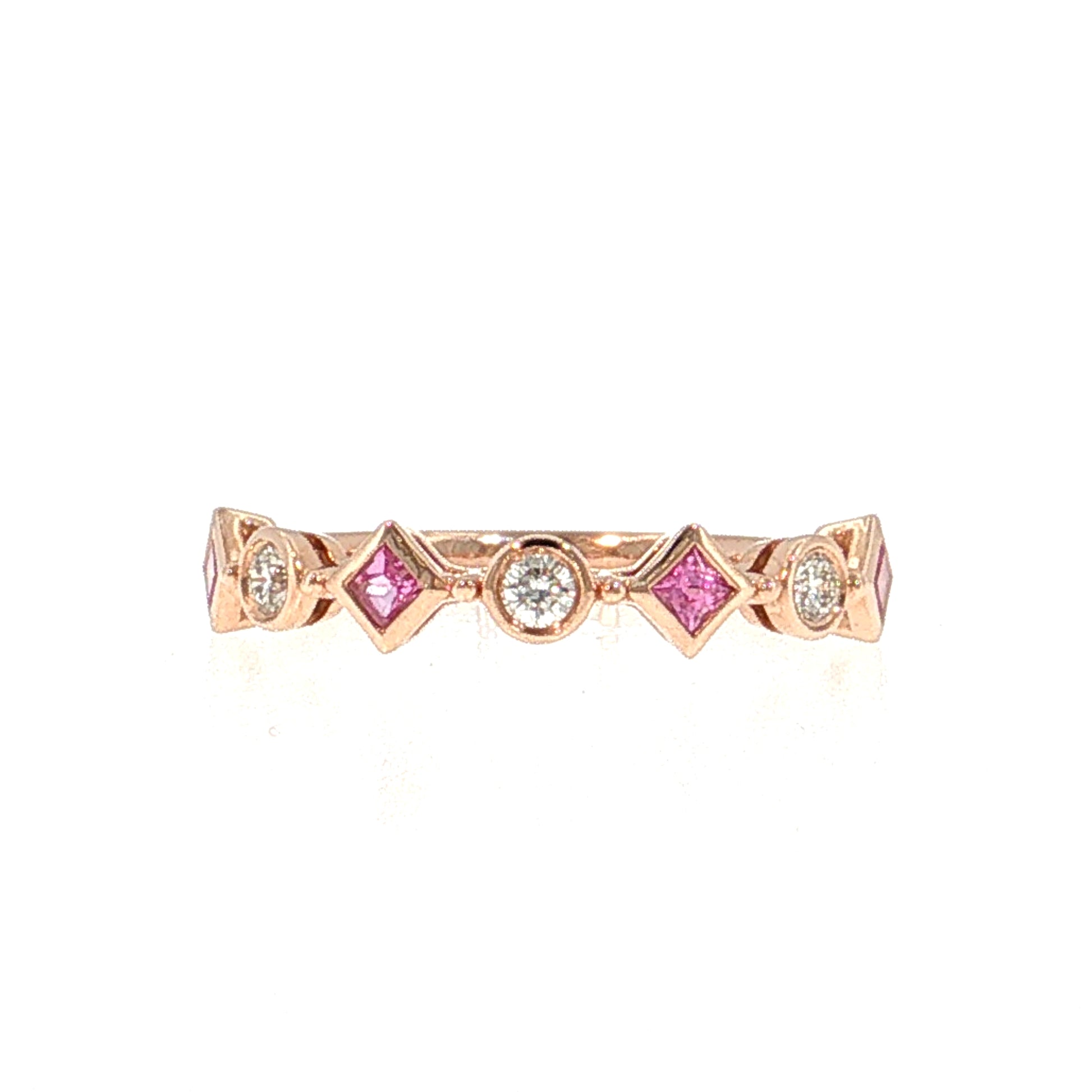 Pink Sapphire & Diamond Stacking Ring 14k Rose Gold