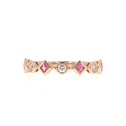 Pink Sapphire & Diamond Stacking Ring 14k Rose Gold