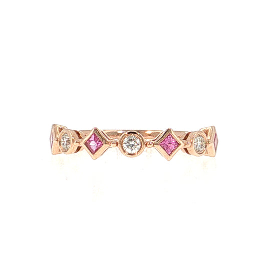 Pink Sapphire & Diamond Stacking Ring 14k Rose Gold
