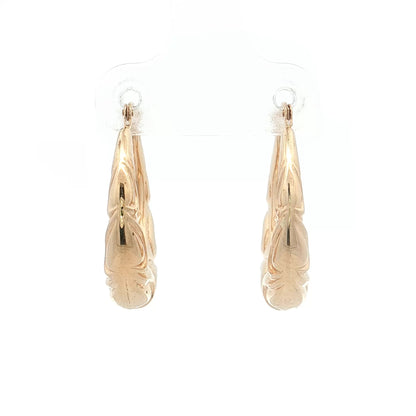 Puffy Filigree Engraved Hoop Earrings 14k Yellow Gold