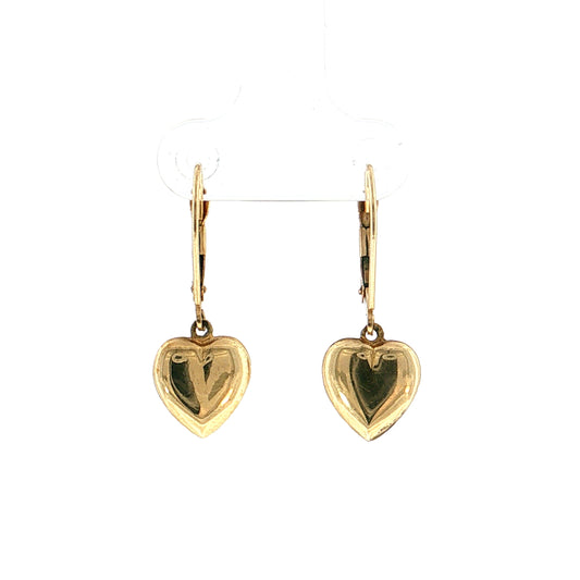 Puffy Heart Drop Earrings 14k Yellow Gold
