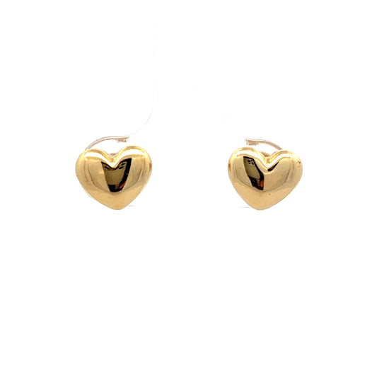 Puffy Heart Stud Earrings in 14k Yellow Gold