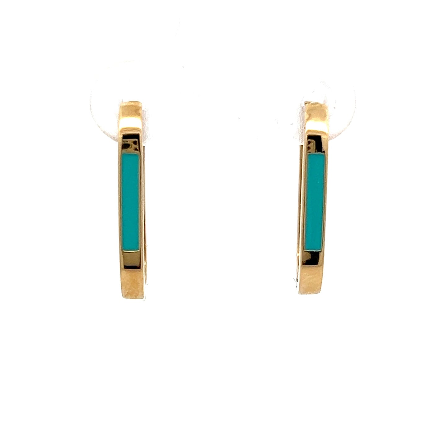 Rectangular Hoop Earrings w/ Turquoise in 14k