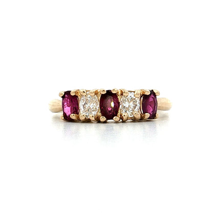 Ruby & Diamond Five Stone Ring 14k