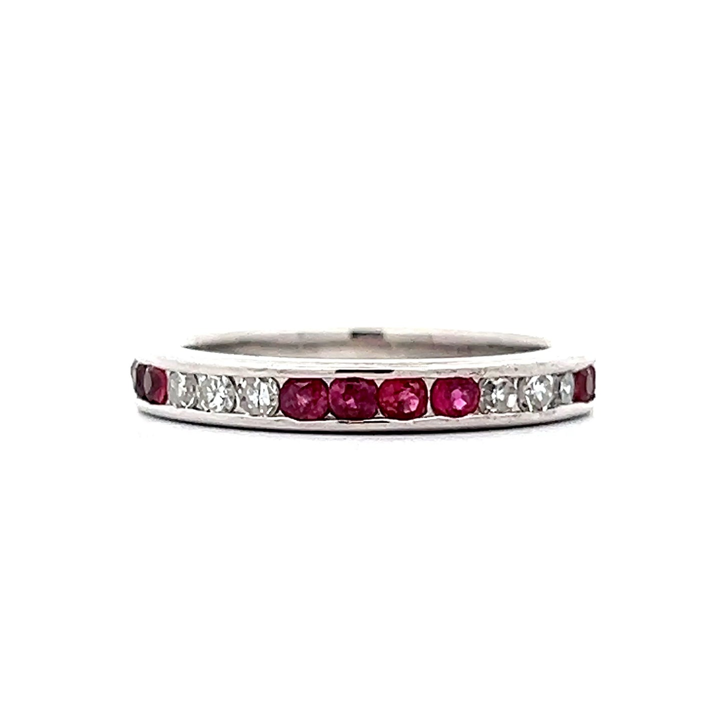 Ruby & Diamond Half Eternity Band in 14k White Gold