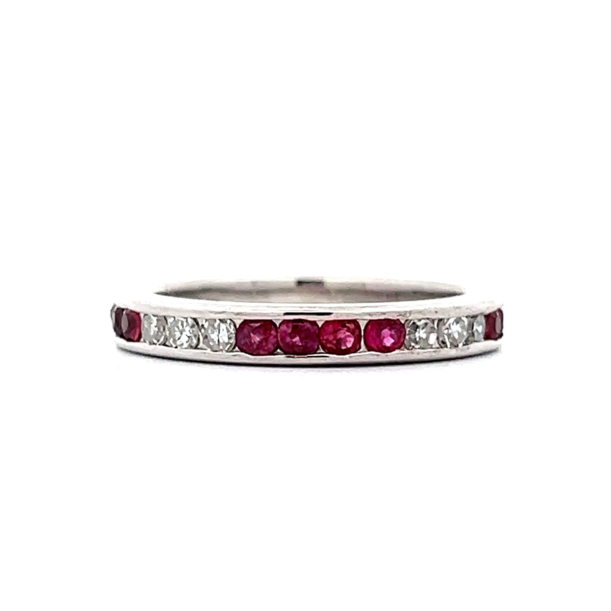 Ruby & Diamond Half Eternity Band in 14k White Gold