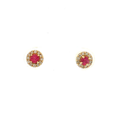 Ruby & Diamond Halo Stud Earrings 18k